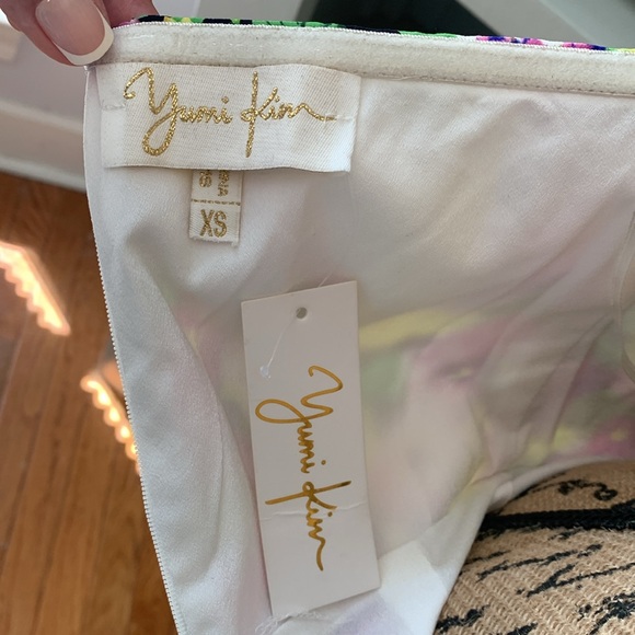 YUMI KIM NWT New silk Strapless floral mini dress purple green white yellow XS 0 - Picture 6 of 8